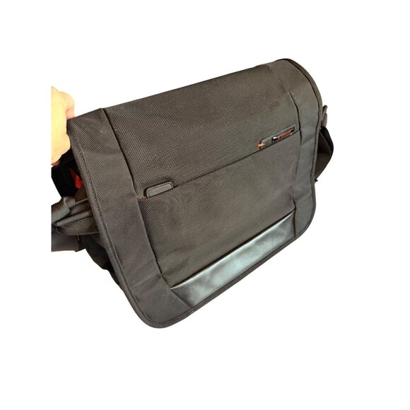 Black Nylon Messenger Bag With Multiple Compartments & Adjustable Strap - Picture 12 of 16